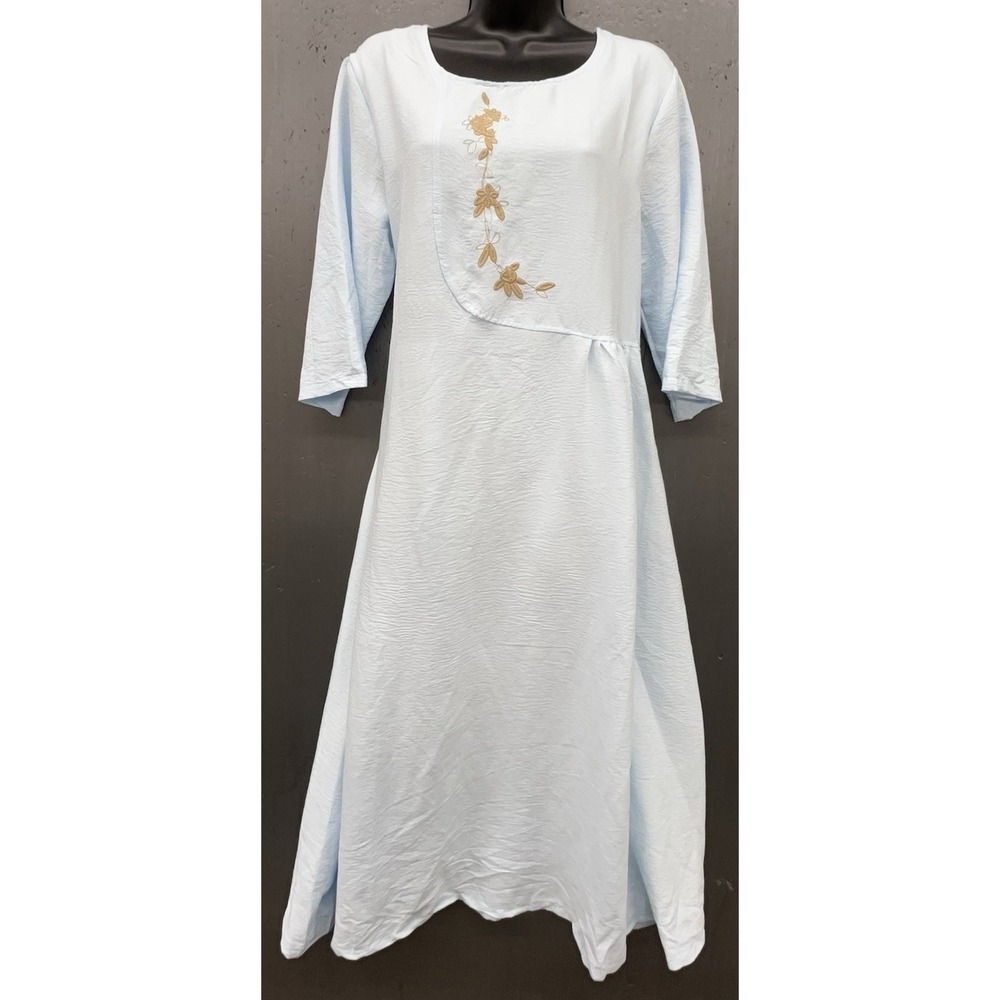Kaftan Dress Robe‎ XL Powder Blue Embroidered Lined Comfort Lounge Versatile
